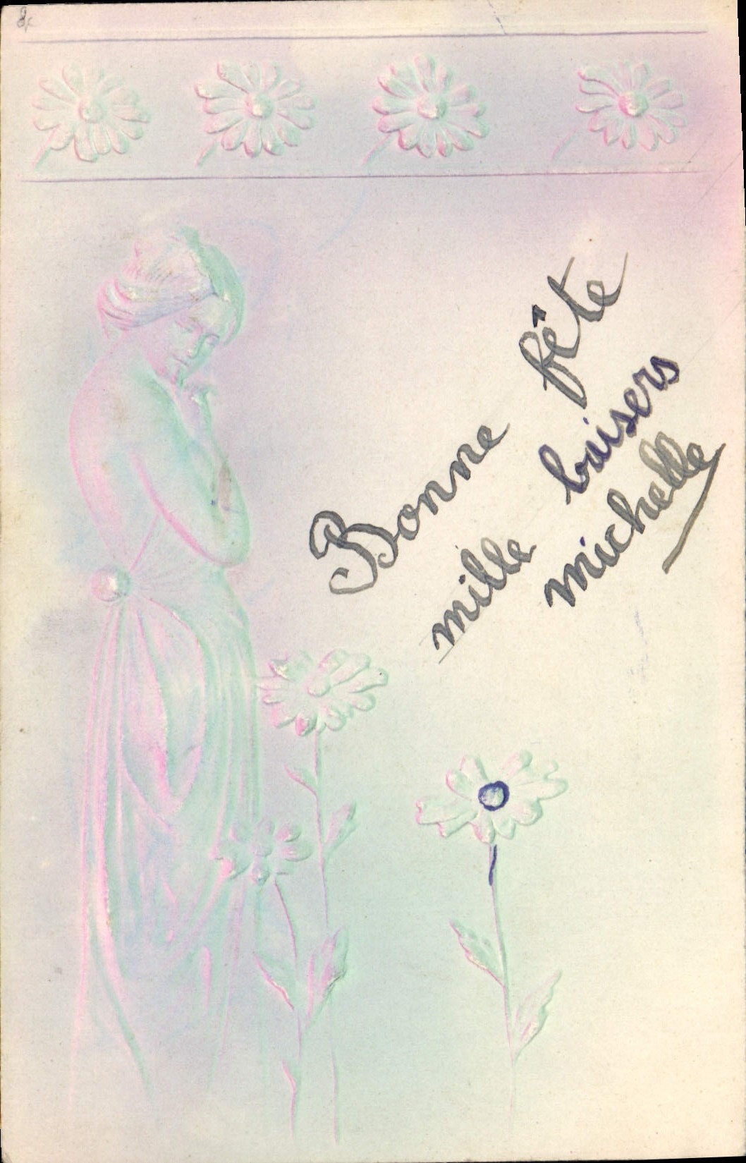 Femme en robe longue — décor floral — Union postale universelle