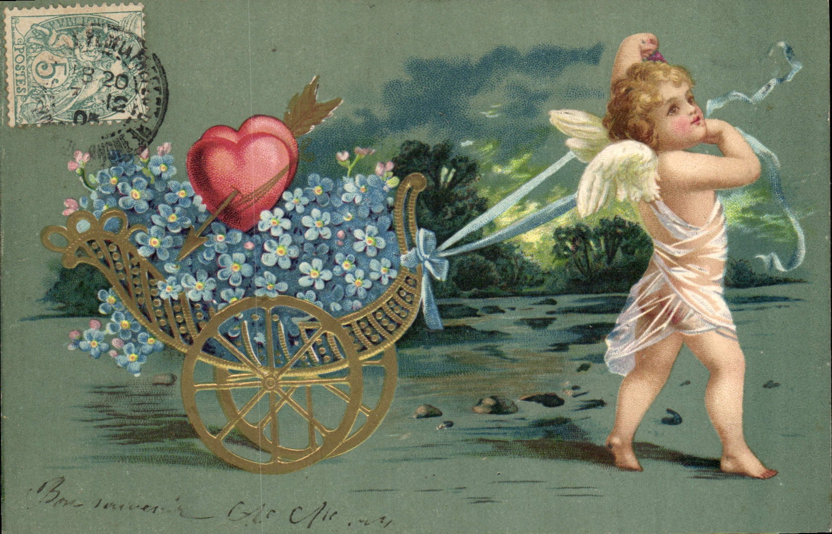 Cupidon tirant un char fleuri — éditeur non visible — n° de série non visible