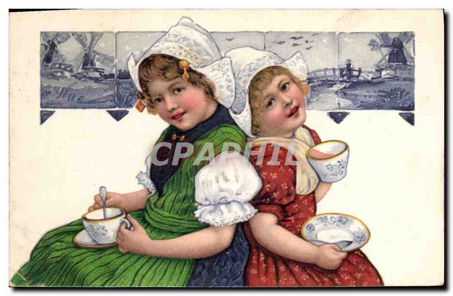CPA Fantaisie Enfants Hollande Moulin a vent 