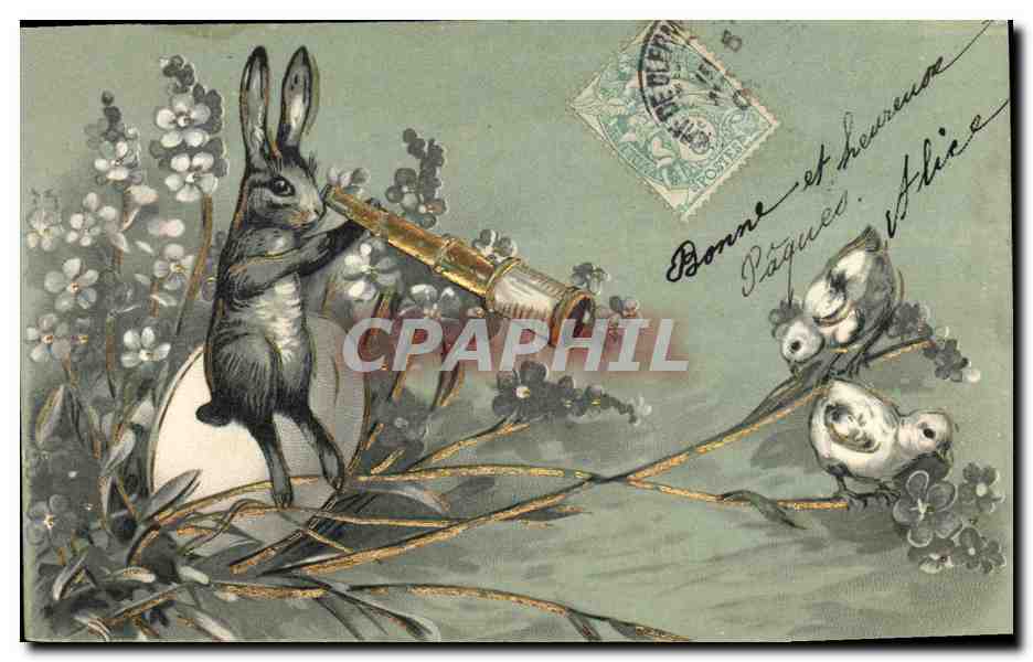 Lapin avec télescope — Pâques — éditeur non visible