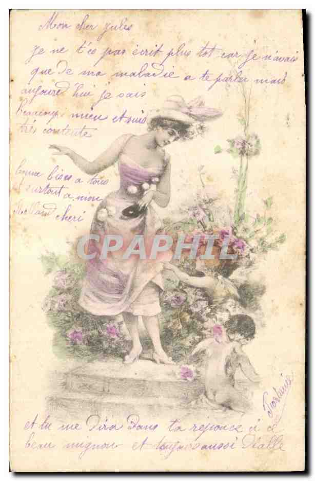 CPA Fantaisie Illustrateur Femme Anges 