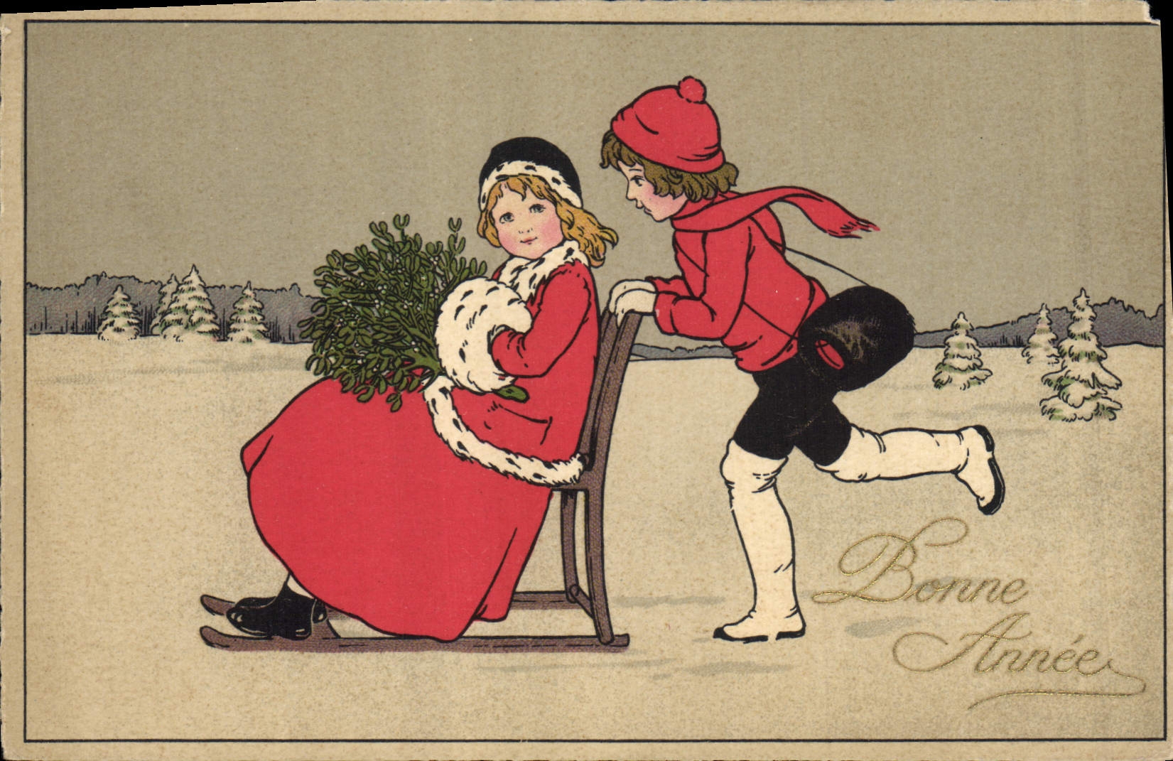 CPA Fantaisie Illustrateur Enfants Luge 