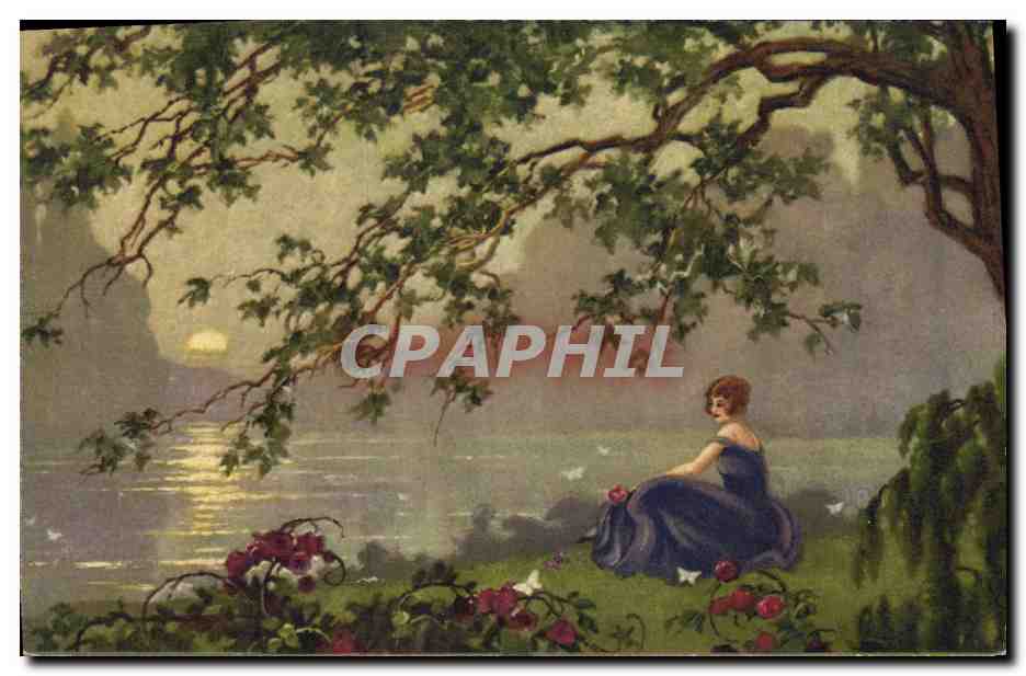 CPA Fantaisie Illustrateur Paysage Femme 