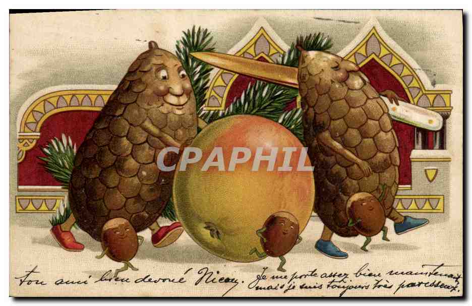 CPA Fantaisie Illustrateur Pommes de pin 