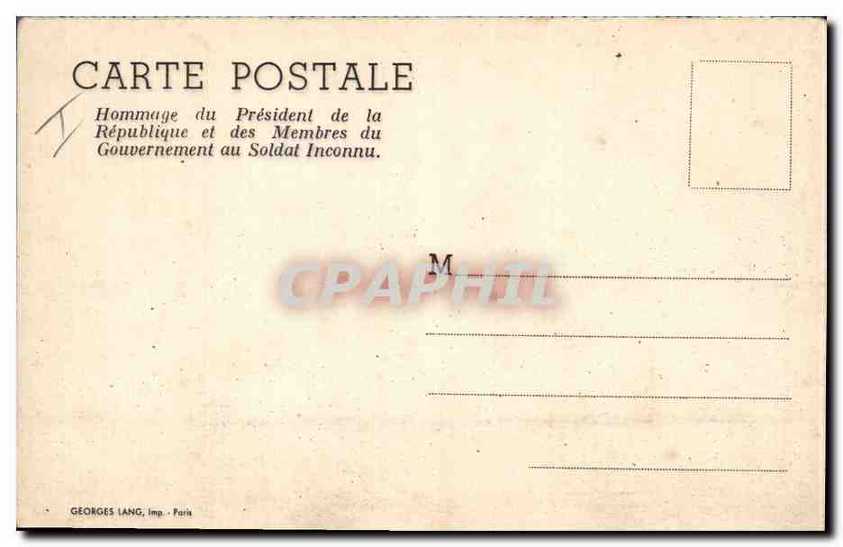 CPA Hommage du President de la REpublique et des membres du gouvernement au solda tinconnu Militaria  — Verso