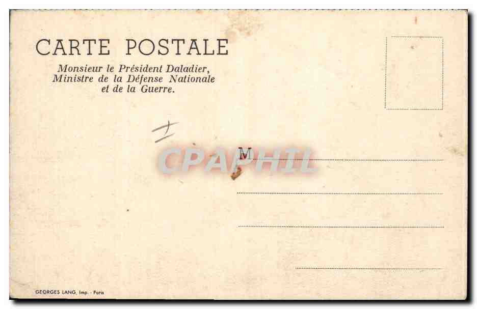 CPA Monsieur Le President Daladier Ministre de la Defense Nationale et de la guerre  — Rückseite