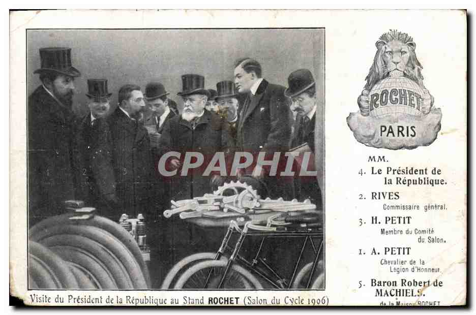 CPA Visite du President de la Republique au stand Rochet Salon du Cycle 1906 Velo Lion 