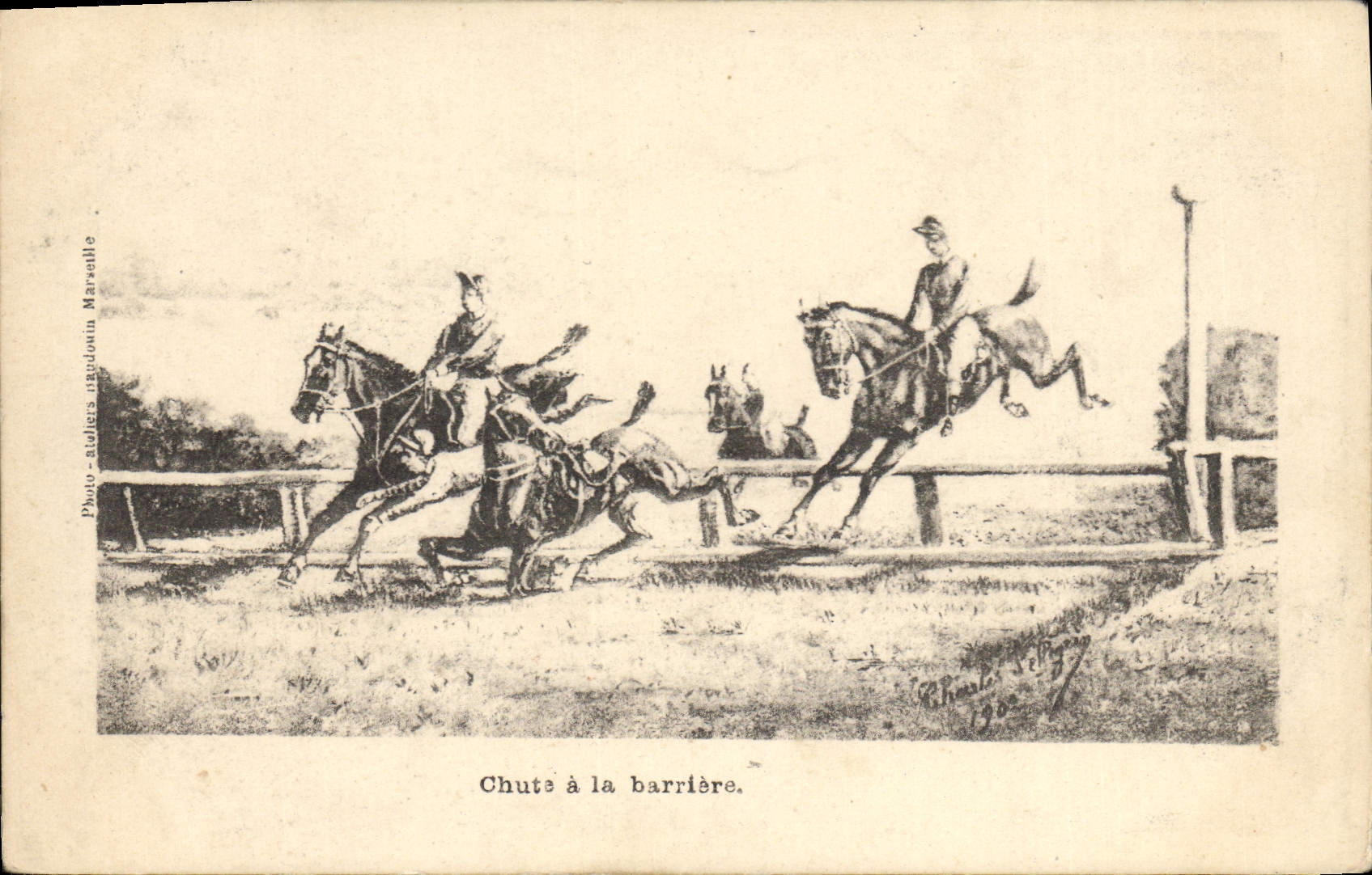 CPA Hippisme Equitation Chute a la barriere 