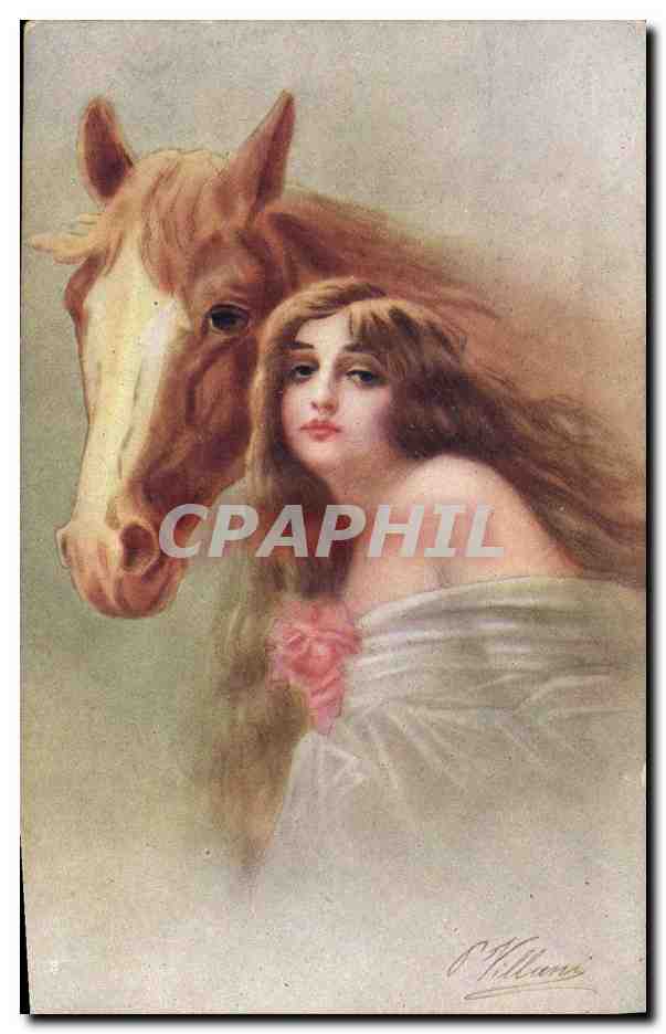 Jeune femme et cheval — illustration artistique — S. Hillmann, éditeur T.A.M. n° S. 7009-3