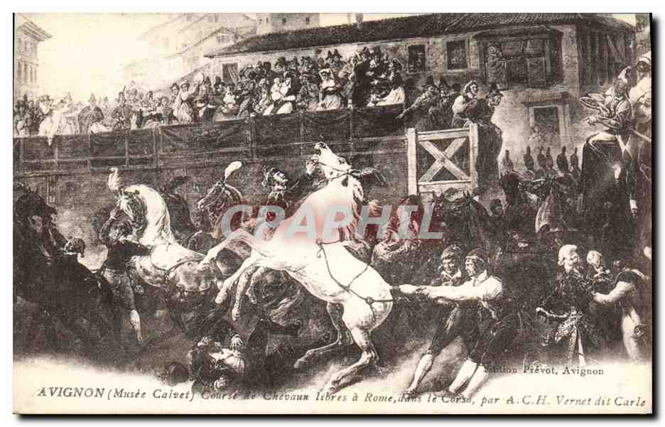 Avignon (Musée Calvet) - Course de Chevaux Libres à Rome, dans le Corso - par A.C.H. Vernet dit Carle