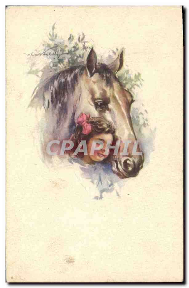 Cheval et jeune fille — illustration — Produzione Artistica Milano, n° 458-1