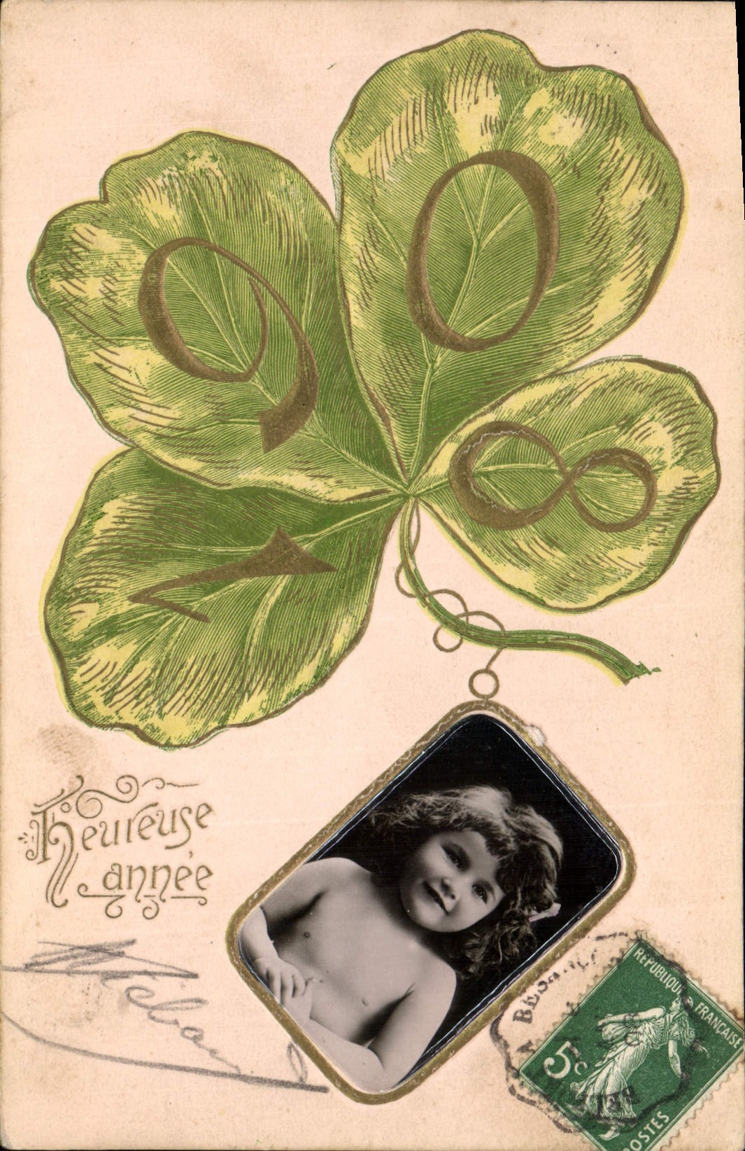Heureuse Année 1908 — trèfle à quatre feuilles — éditeur non identifié