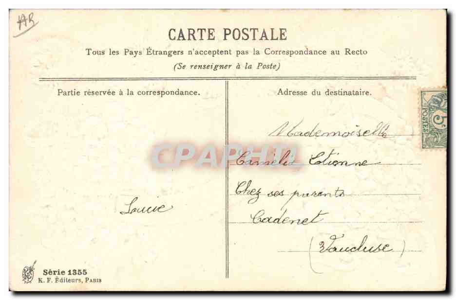 Buon Anno & Felice — 1906 — K. F. Editori, Parigi, Serie 1355 — Verso