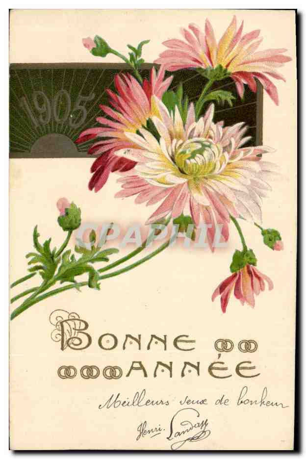 Flores de crisantemos — Feliz Año 1905 — Henri Lanway