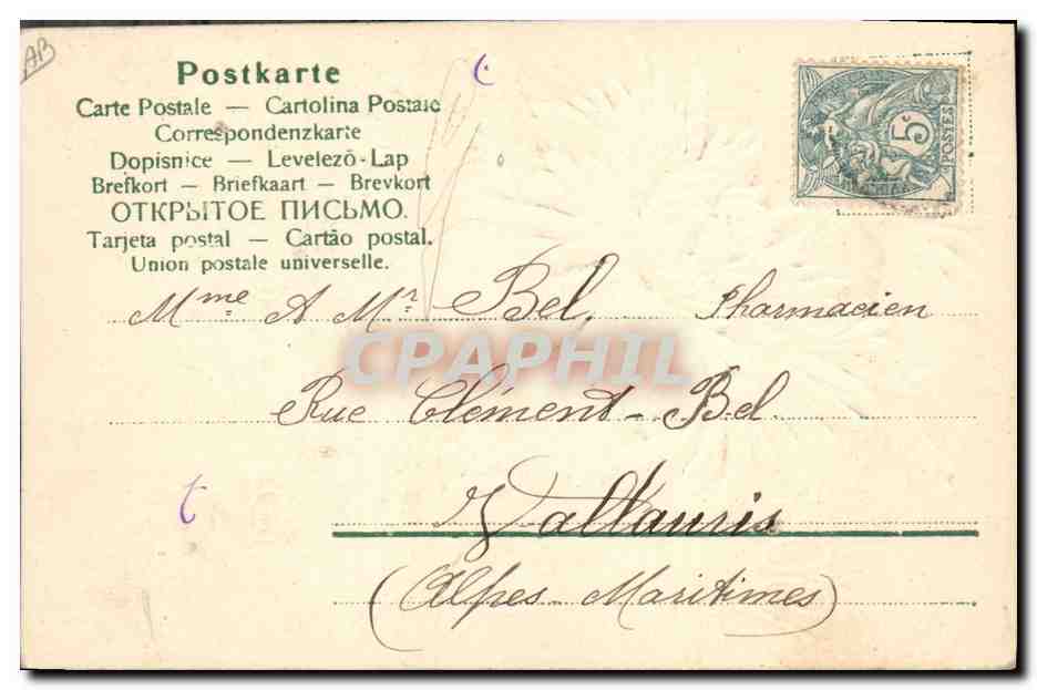 Flores de crisantemos — Feliz Año 1905 — Henri Lanway — Reverso