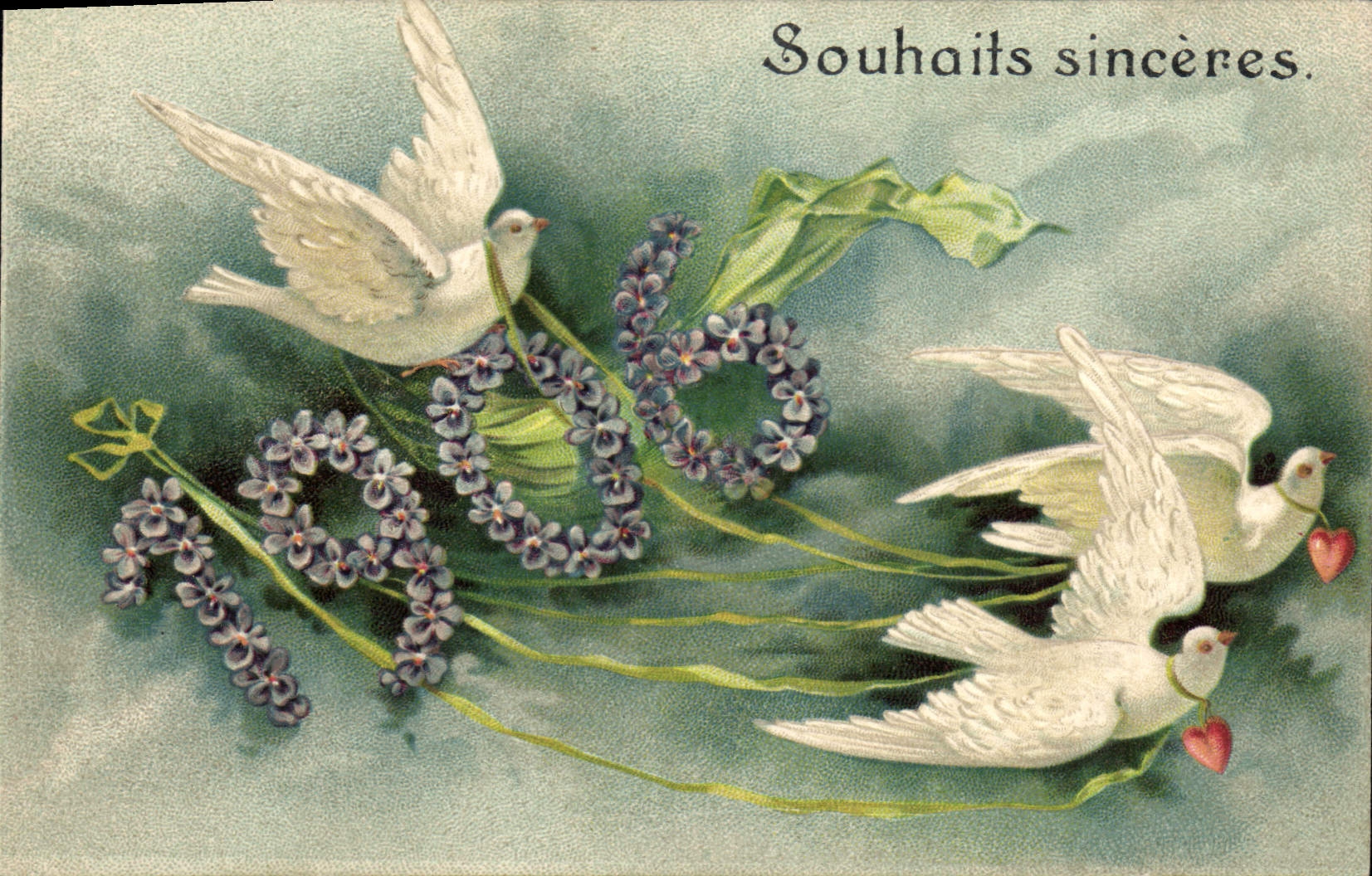 Colombe e lavanda — Auguri sinceri — Carta postale universale