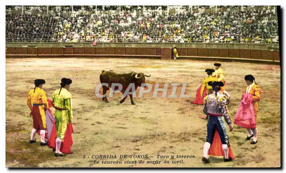 CPA Corrida Course de taureaux Le taureau vient de sortir du toril 