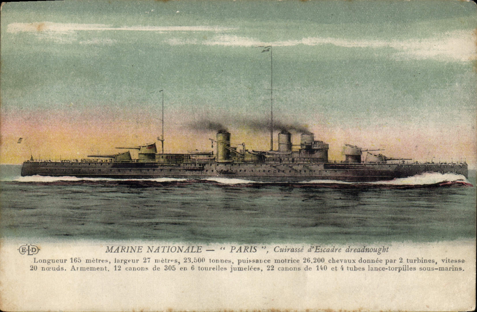 CPA Bateau de Guerre Paris Cuirasse d'escadre dreadnought 