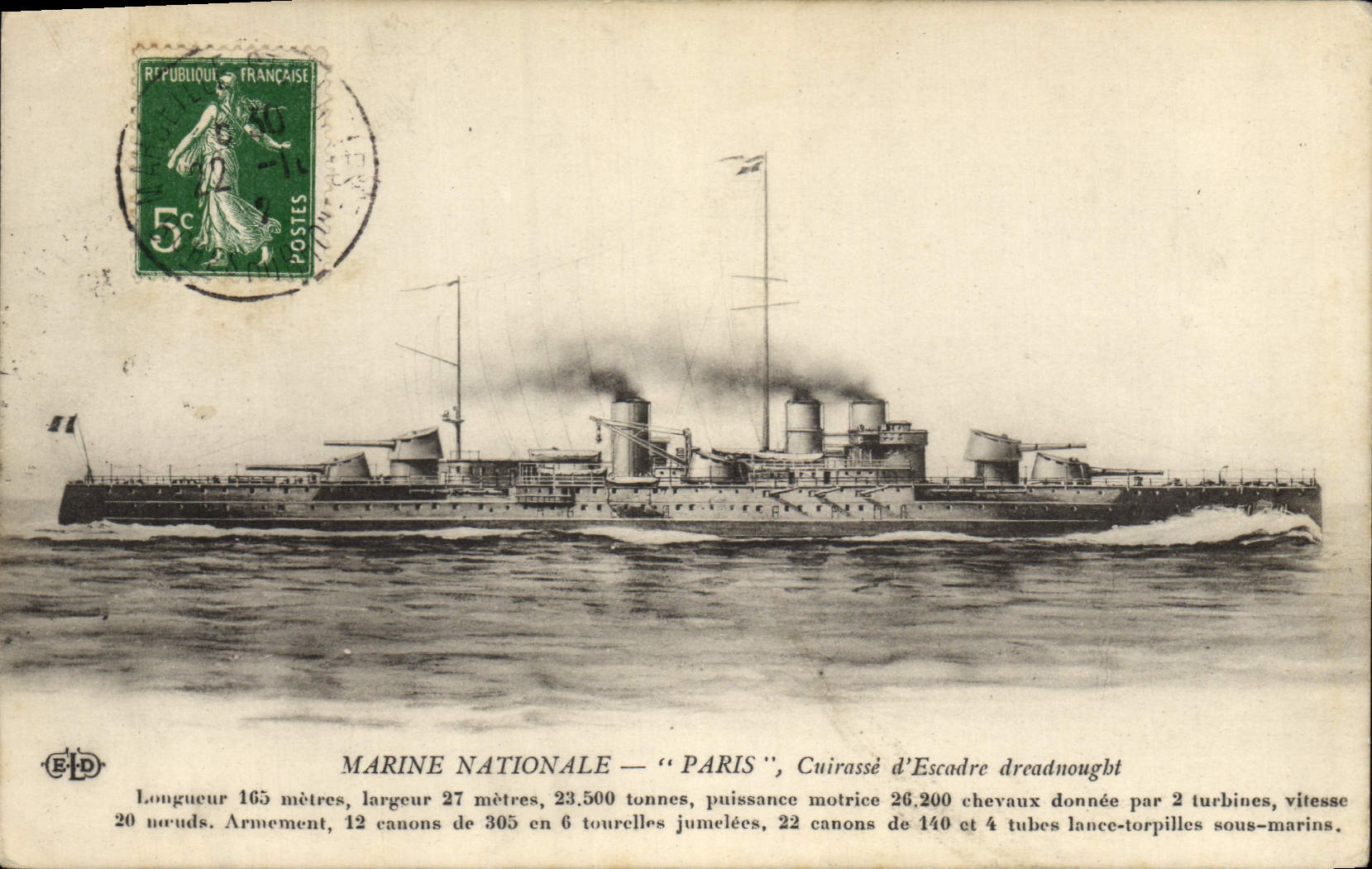 Marine Nationale — "Paris", Cuirassé d'Escadre dreadnought — Éditeur E.D.