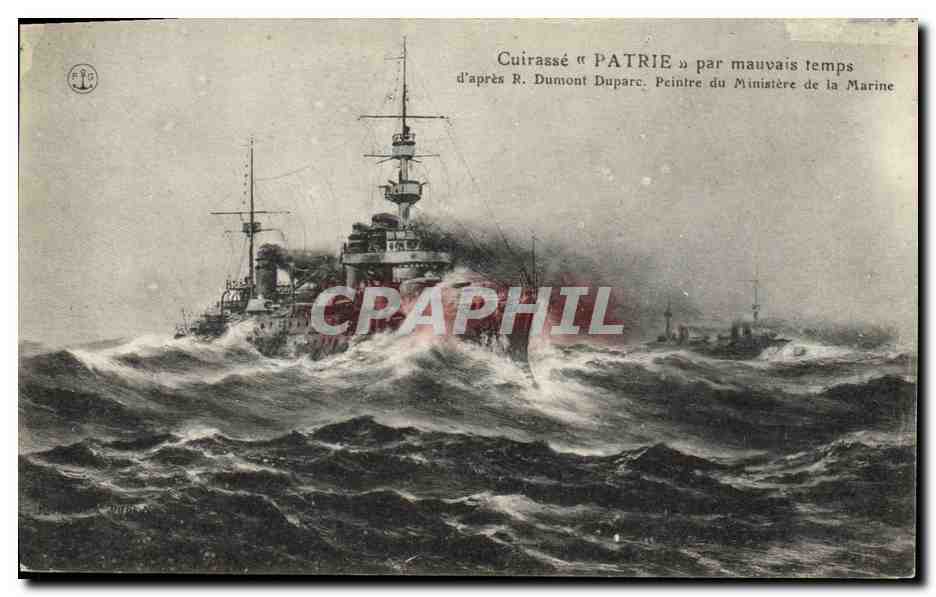 CPA Bateau de Guerre Cuirasse Patrie par mauvais temps 