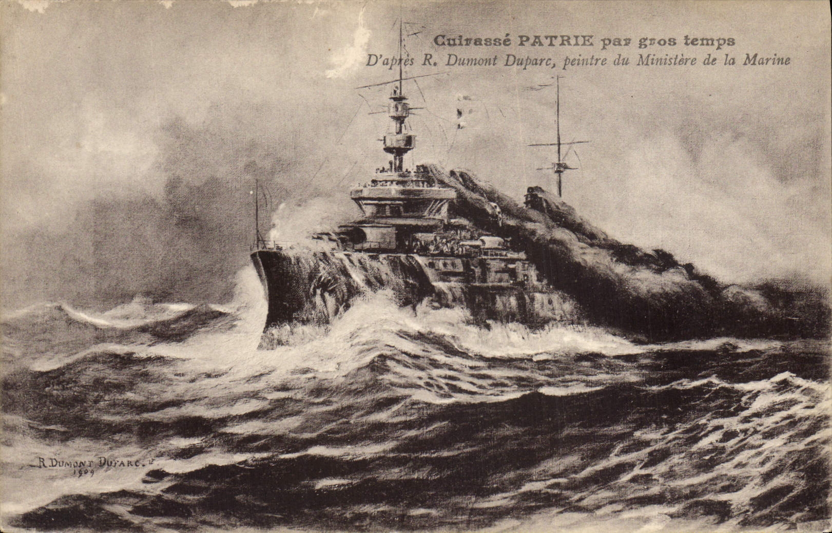 CPA Bateau de Guerre Cuirasse Patrie par gros temps 
