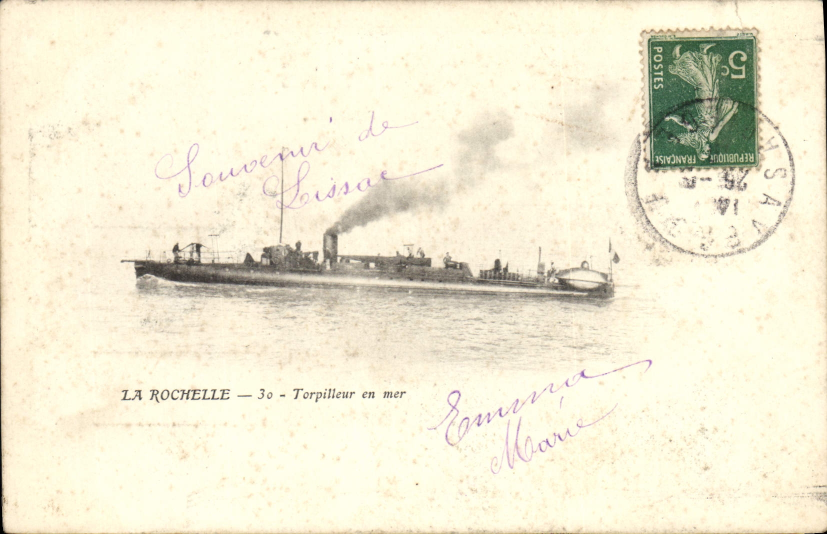 La Rochelle — 3o — Torpilleur en mer — Souvenir de Lissac