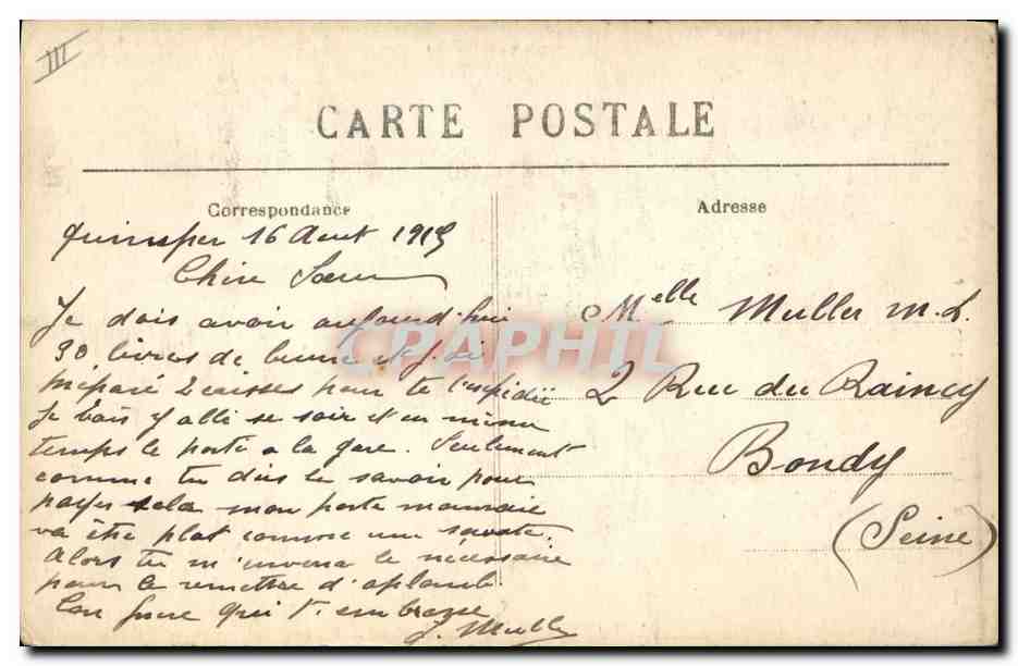 CPA Folklore Costumes de Rosporden et Coray  — Verso