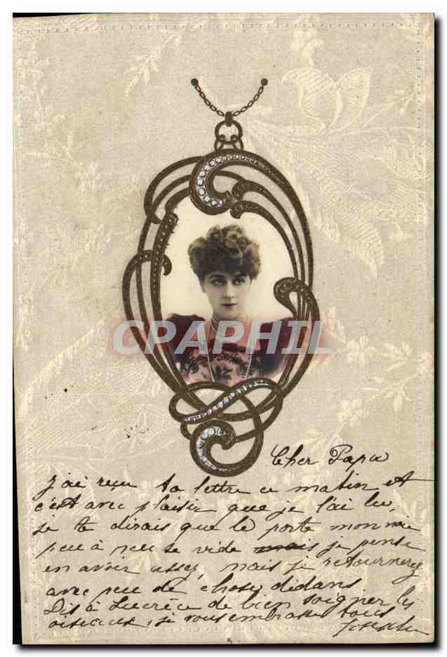 Portrait d'une jeune femme — carte postale à l'adresse de M. Auguste Michel — éditeur non identifié, n° de série non visible