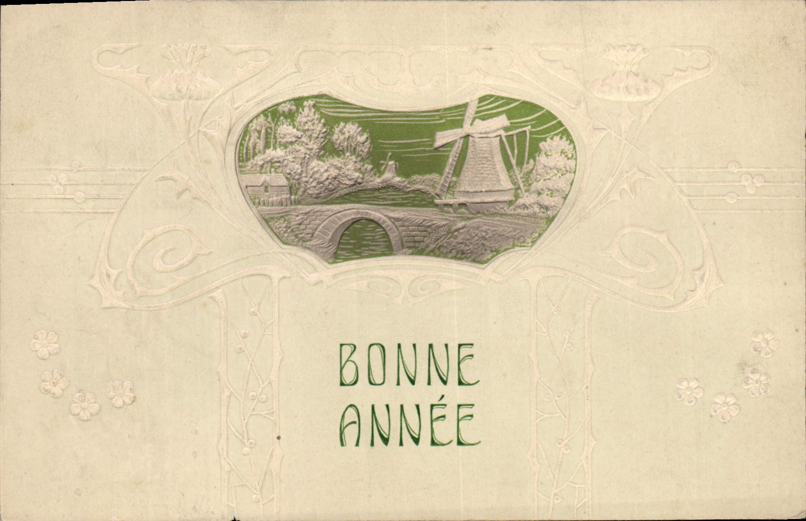 Paysage avec moulin à vent — Bonne Année — éditeur non visible