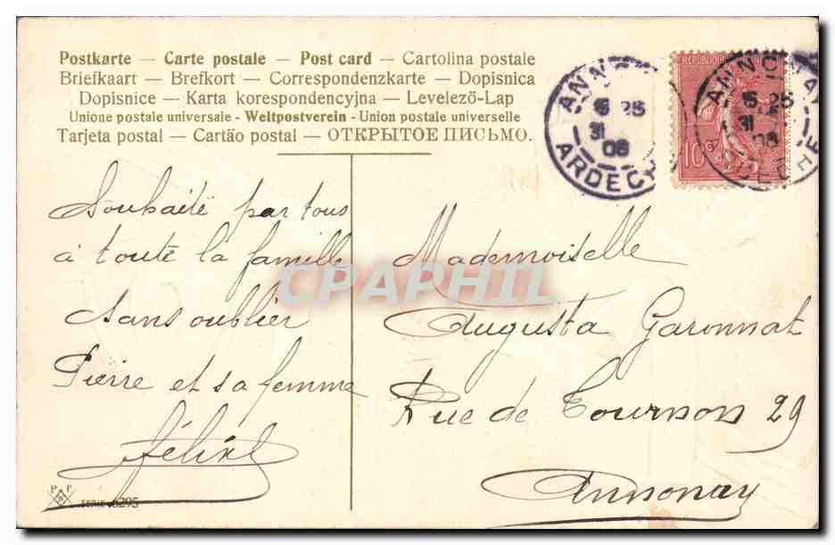 CPA Fantaisie Fleurs Fer a cheval  — Rückseite