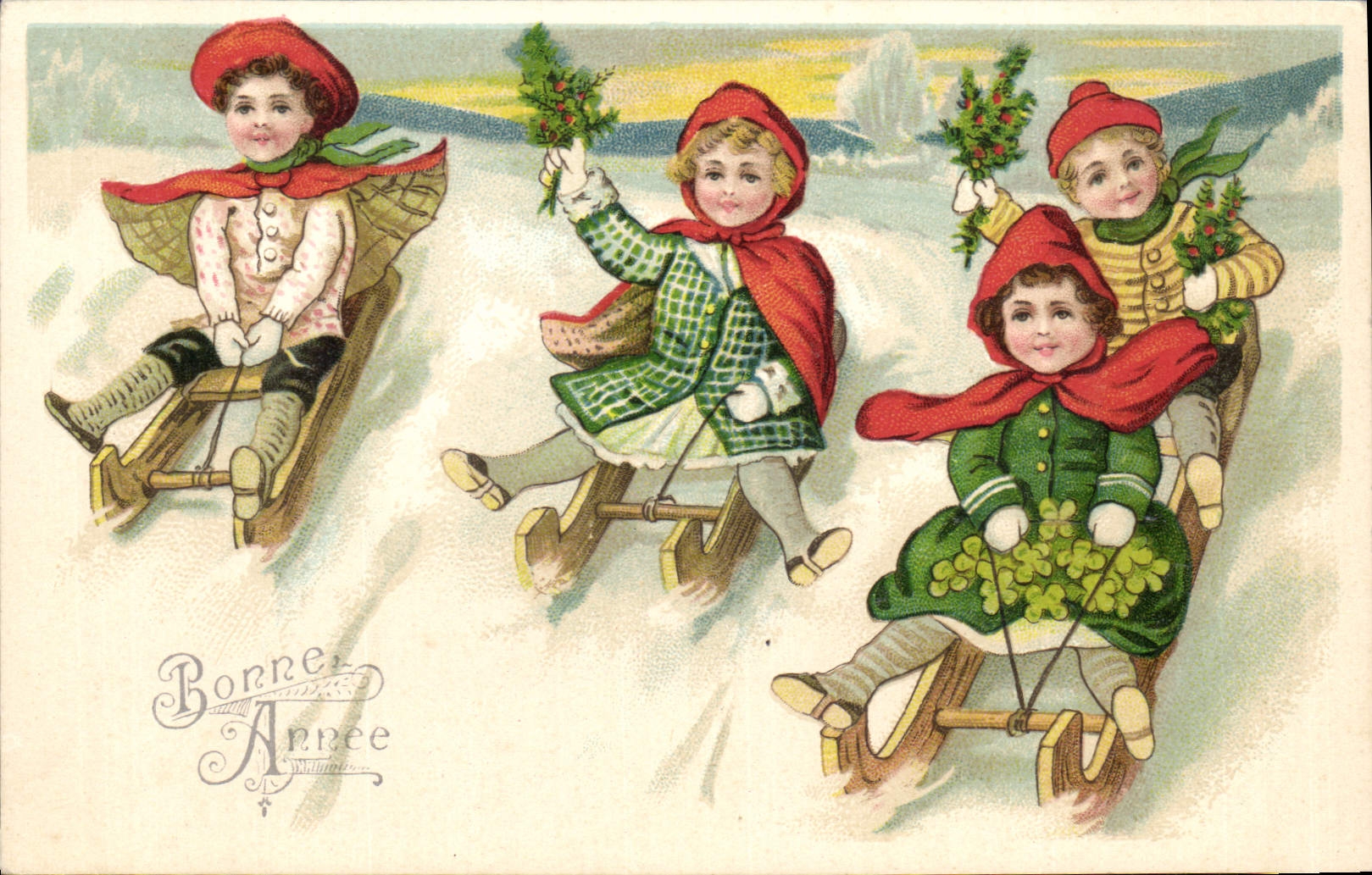 CPA Fantaisie Enfants Luge 