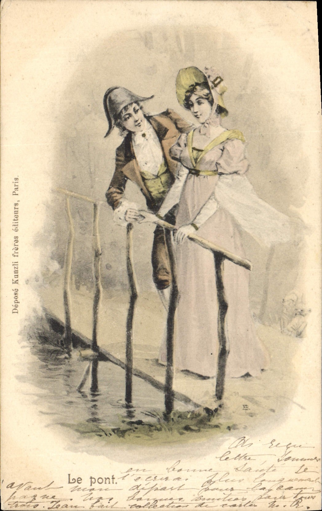 Le pont — scène romantique — Déposé Kunzli frères éditeurs, Paris