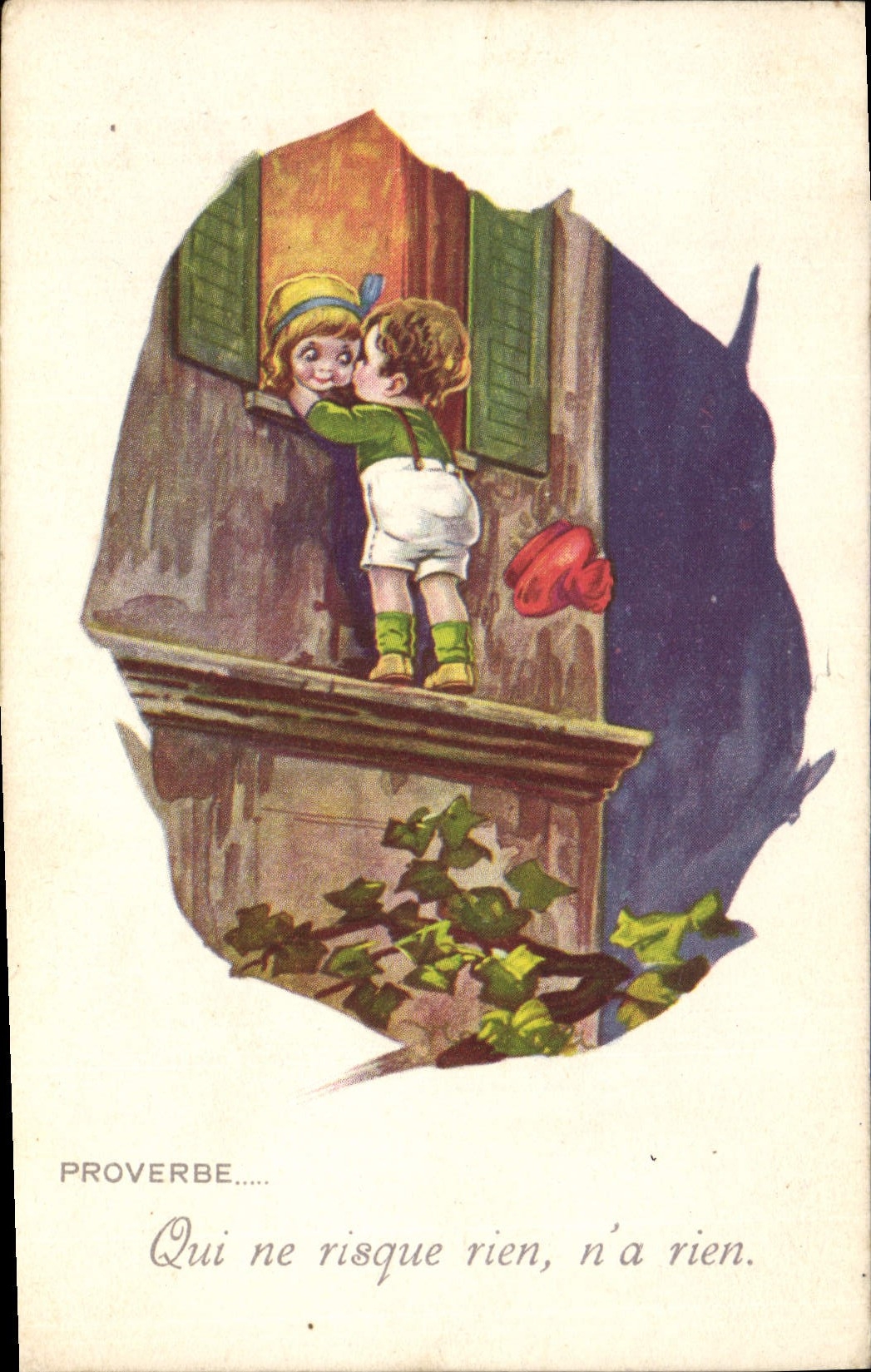 CPA Fantaisie Enfants Proverbe Qui ne risque rien n'a rien 