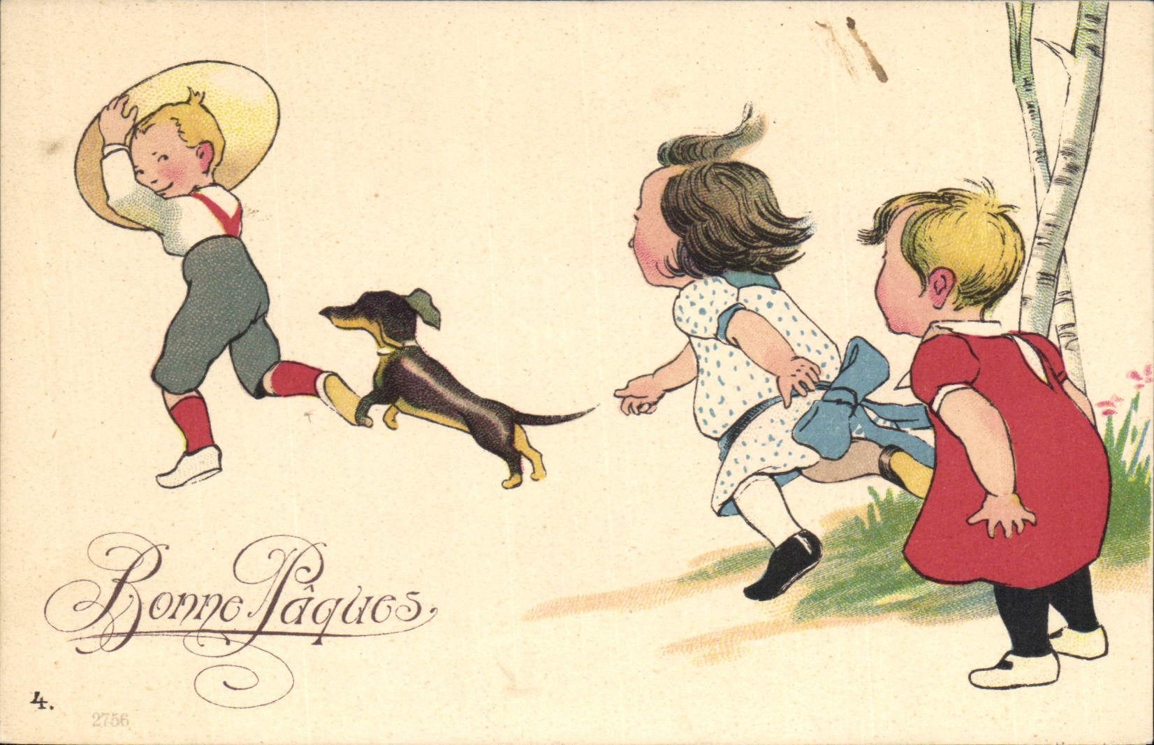 CPA Fantaisie Enfants Chien Paques 