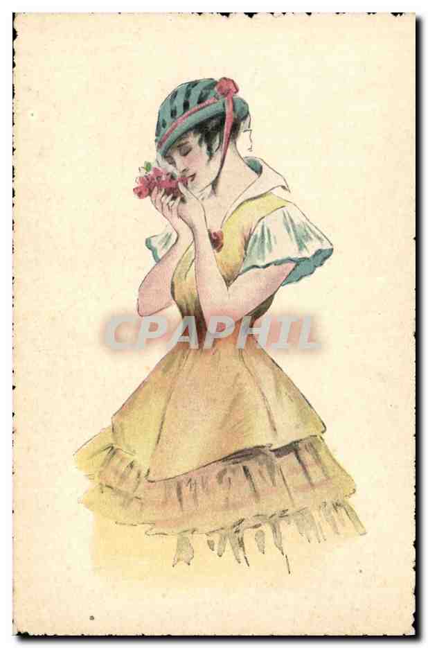 Jeune femme en robe jaune et chapeau — illustration — série 122