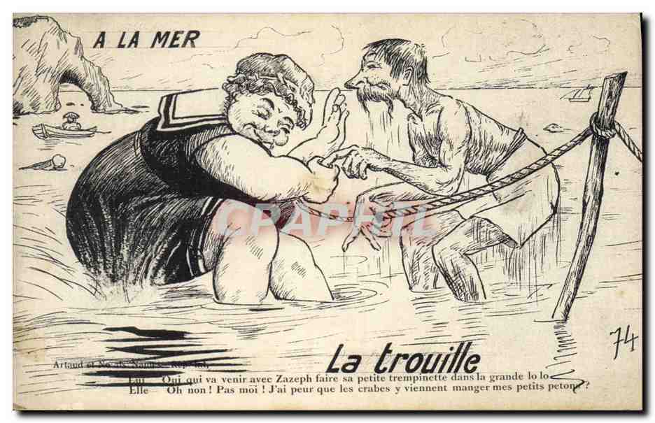 CPA Fantaisie A la mer La trouille 