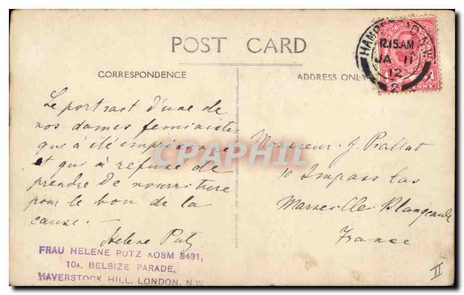 CPA Lady Constance Lytton Women's Social and Political Union  — Rückseite