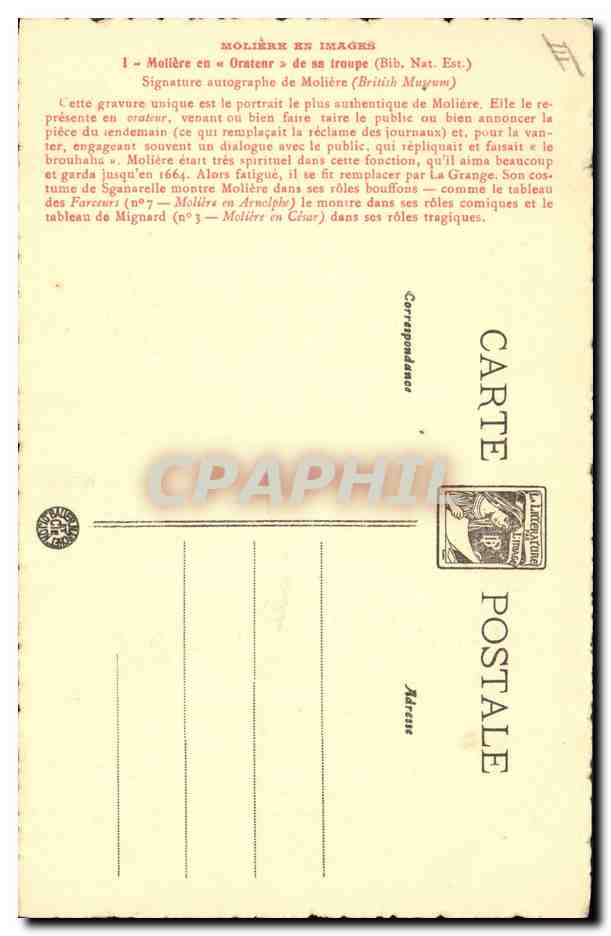 CPA Moliere  — Verso