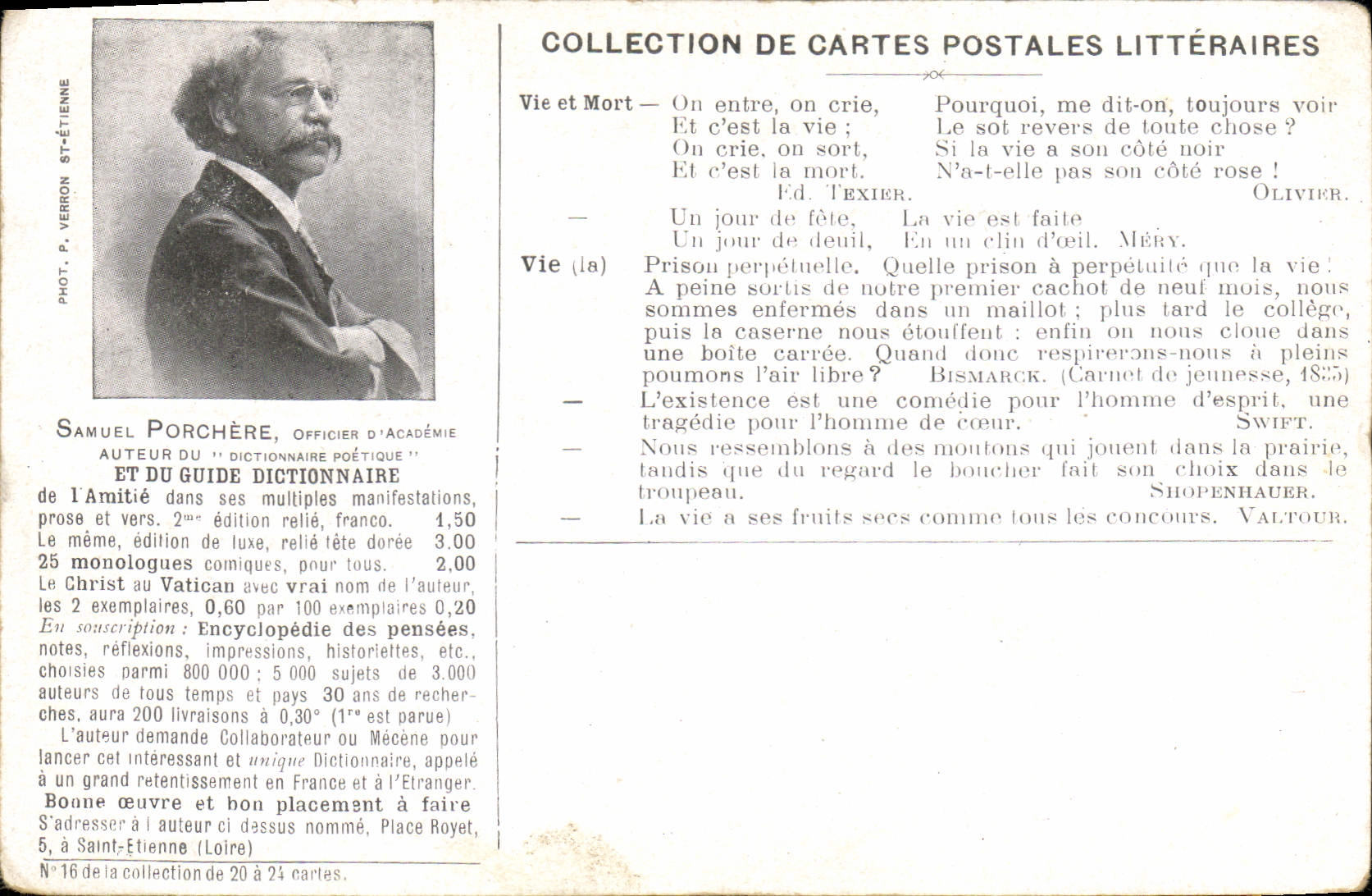 Samuel Porchère — Auteur du Dictionnaire Poétique — Collection de Cartes Postales Littéraires, n°16