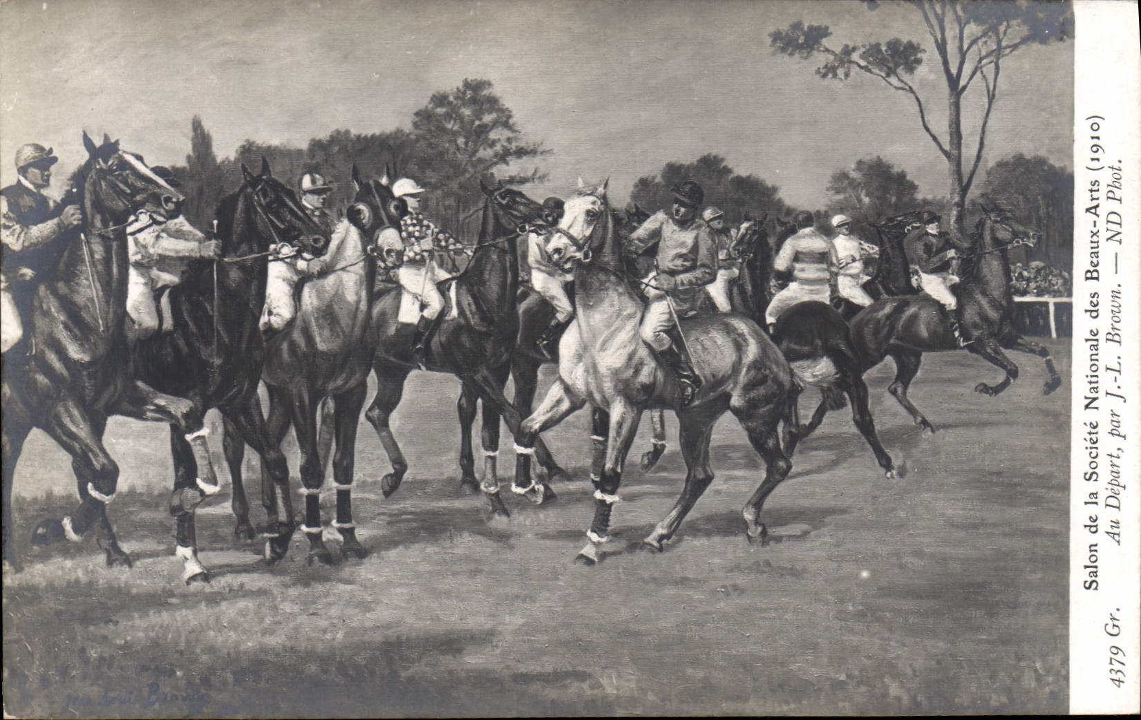 Départ d'une course hippique — Salon National des Beaux-Arts 1910 — J.-L. Brown, n° 4379
