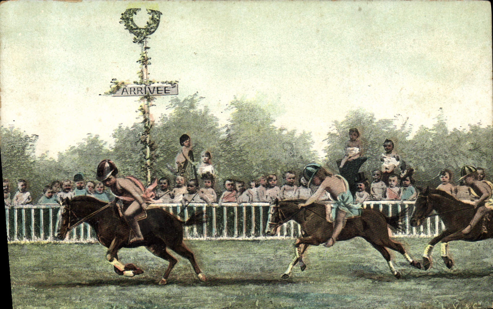 CPA Equitation Hippisme Cheval Les courses L'arrivee Enfants Bebes 