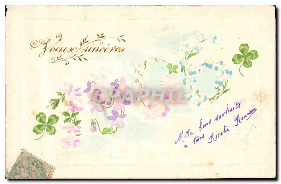 Fleurs et trèfles — Carte postale multilingue — éditeur inconnu