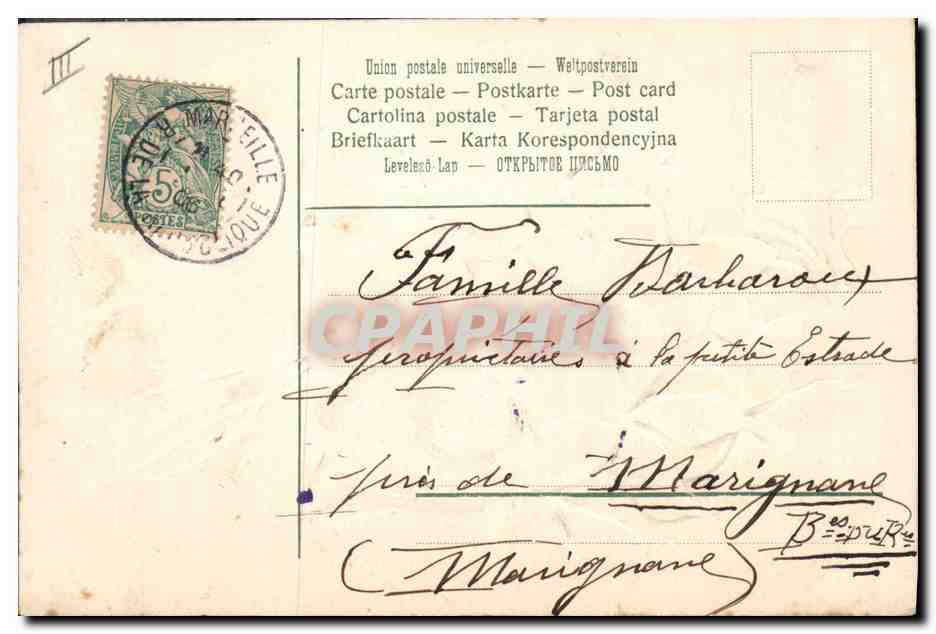 Bouquet de violettes — Année 1906 — T. Cyprienne — Reverso