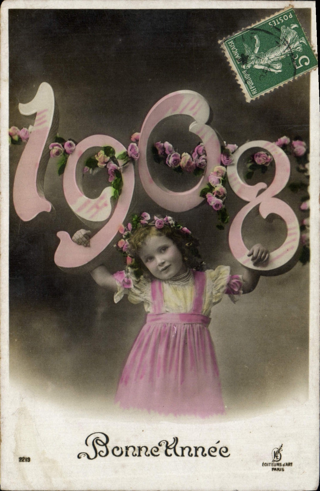 Girl Holding the Numbers 1908 — Happy New Year 1908 — Éditeurs d'Art, Paris, n° 2219