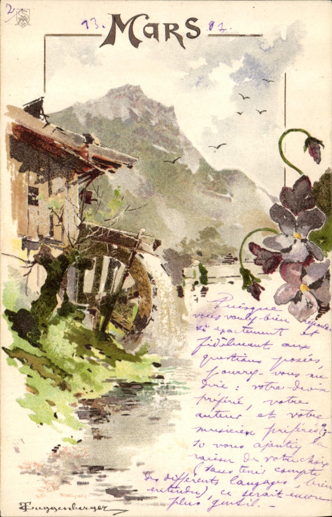 Paysage alpin avec moulin à eau — Éditeur Frugyzenberger, n° 2