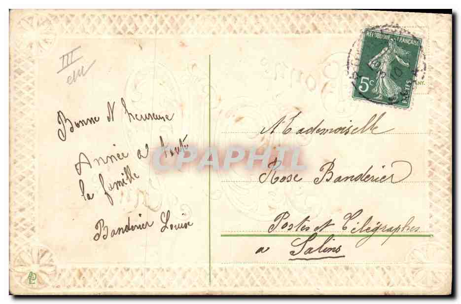 Bonne Année 1910 — Carte postale de vœux — éditeur inconnu — Reverso