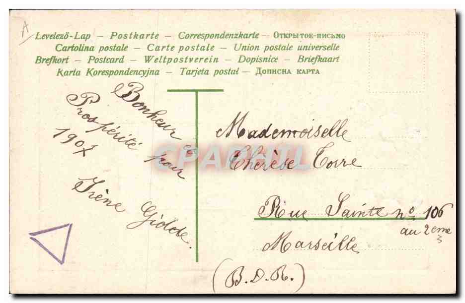 Carte postale de vœux — Année 1907 — éditeur J.G. — Reverso