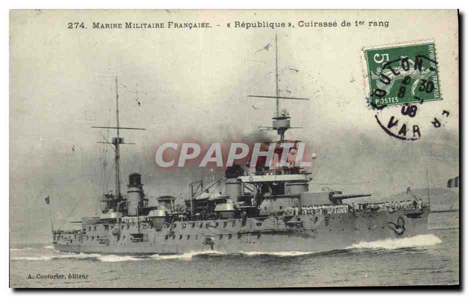Marine Militaire Française — « République », Guirassé de 1er rang — A. Couturier, éditene, n°274