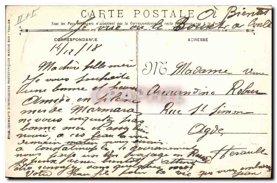 Ernest-Renan — Croiseur-Cuirassé — (Guerre 1914-15-16-17-18) — Éditeur : Imp. D'Impressions Photographiques — Reverso