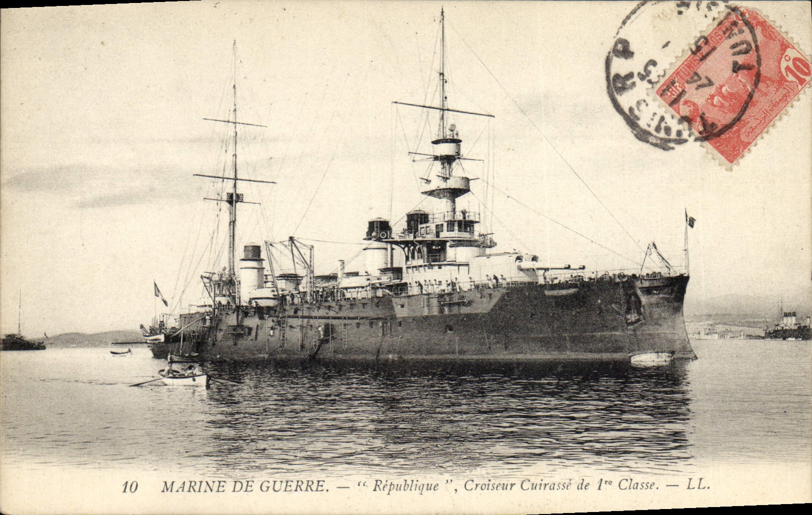 Marine de guerre — "République", croiseur cuirassé de 1ère classe — LL. — Éditeur LL, n°10